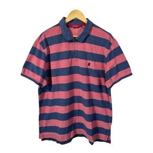 Izod Striped Cotton Polo Blue Pink Stripes Collared Men‎ Size XL